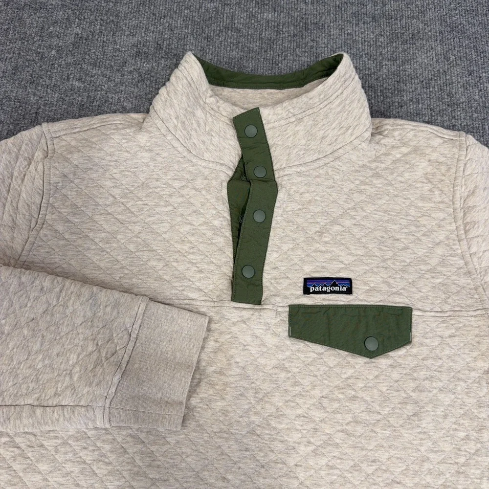 Patagonia Jacket Women 2XL CREAM Green Organic Cotton Quilt Snap-T Pullover READ - Picture 4 of 12